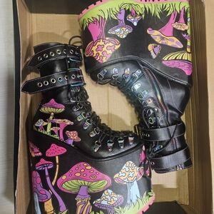DOLLS KILL Current Mood Colorful Mushroom Platform Boots